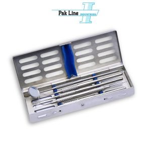 Dental Exam Set in Cassette (PL-ST-1501) — German-grade stainless steel AISI 420, manufactured by Pak Line Industries, Sialkot