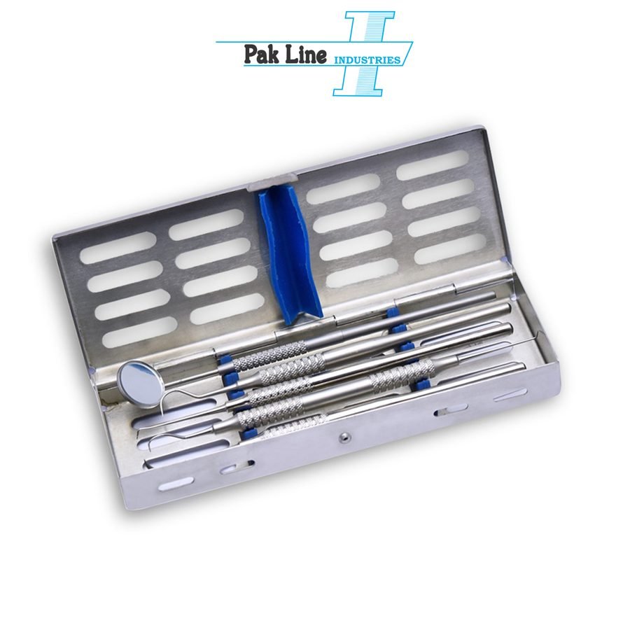 Dental Exam Set in Cassette (PL-ST-1501) — German-grade stainless steel AISI 420, manufactured by Pak Line Industries, Sialkot